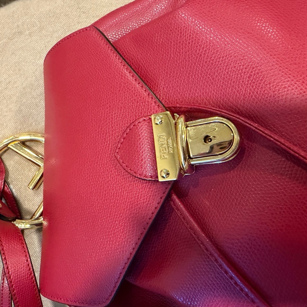 Fendi Red Leather Drawstring Backpack with Gold H… - image 2